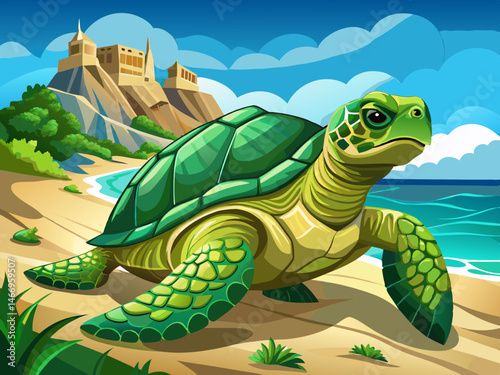 vector of A magnificent green sea turtle from Cyprus, Mediterranean Sea