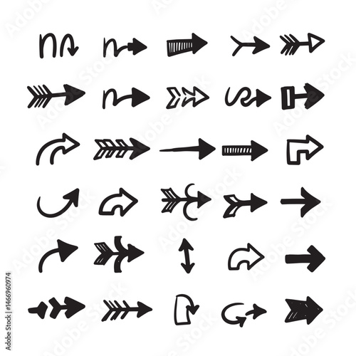 Stylish black arrow collection with solid and outlined shapes ideal for graphic designers looking for navigation or decorative pointers

