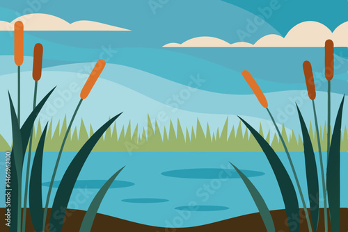 peaceful marshland with reeds rustling in the bree.svg