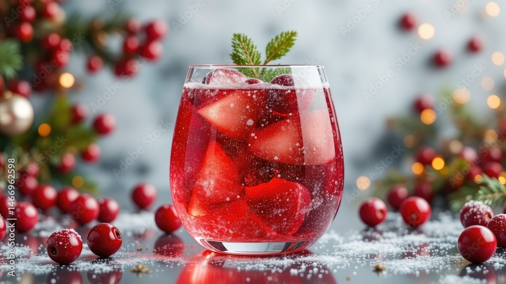Festive Cranberry Juice Drink - Holiday 3D Rendering for New Year