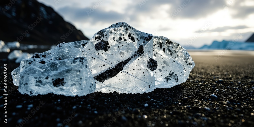 Glacial Ice Fragment, Jokulsarlon Black Sand Beach, Iceland