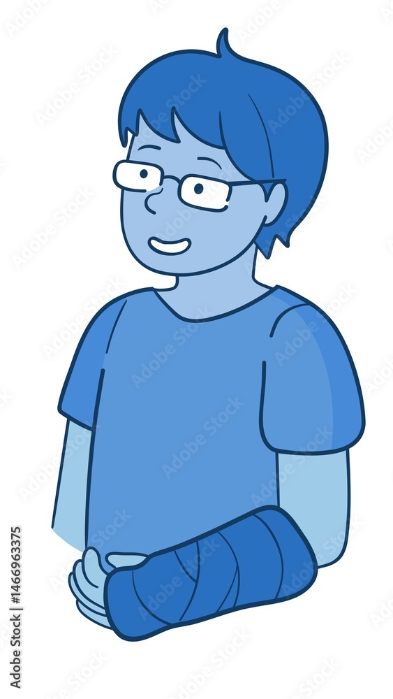 A boy with an arm injury, wearing a cast on his arm A boy with an arm injury, wearing a cast on his arm