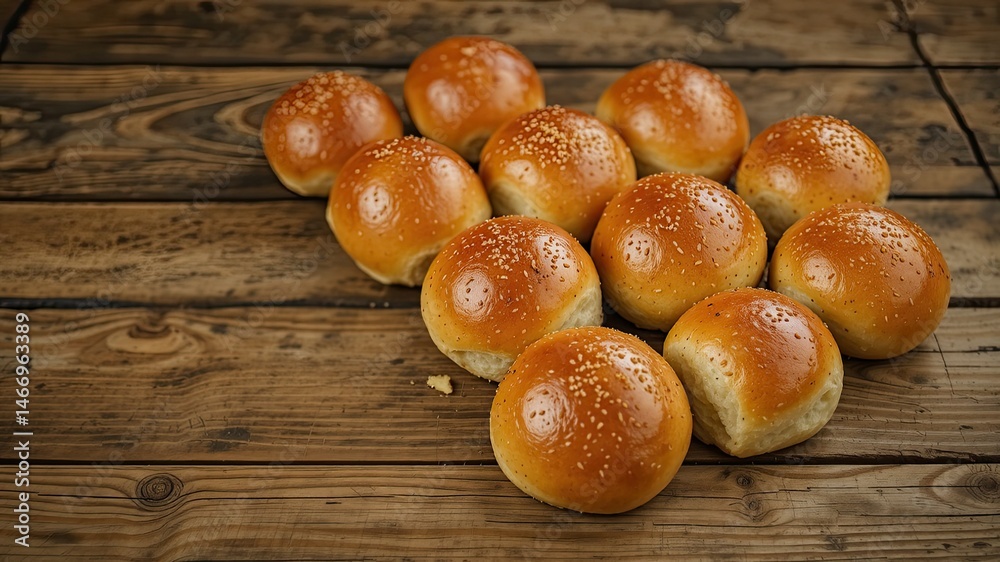 Golden Dinner Rolls on Rustic Wood