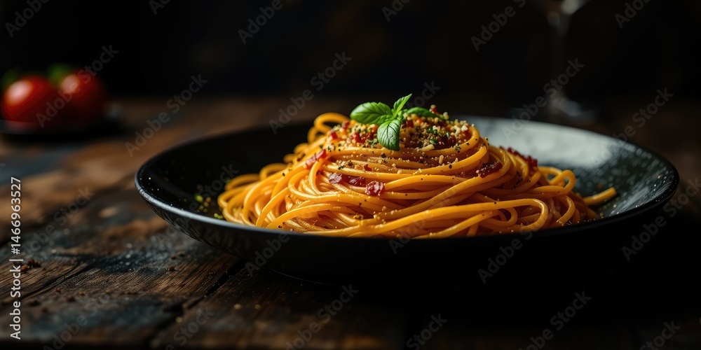 Gourmet Italian Spaghetti – Dark Plate, Moody Lighting