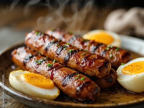 Grilled Sausages and Eggs: A High-Calorie American Breakfast