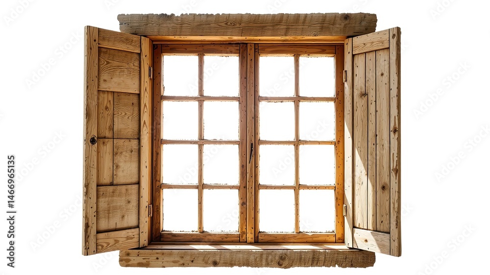 Rustic Wooden Window with Open Shutters - Natural Light & Style