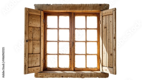 Rustic Wooden Window with Open Shutters - Natural Light & Style