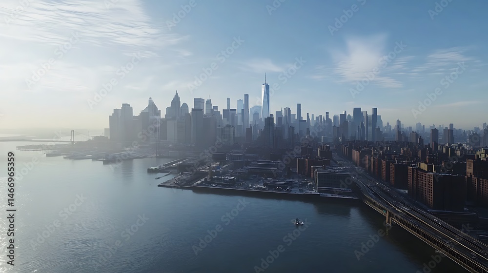 Naklejka premium Scenic Skyline Glows With Evening Waterfront View High Resolution Picture