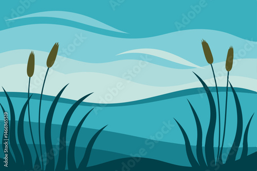 peaceful wetlands with tall grasses swaying 