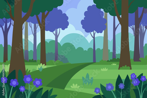 peaceful woodland clearing filled with bluebells  