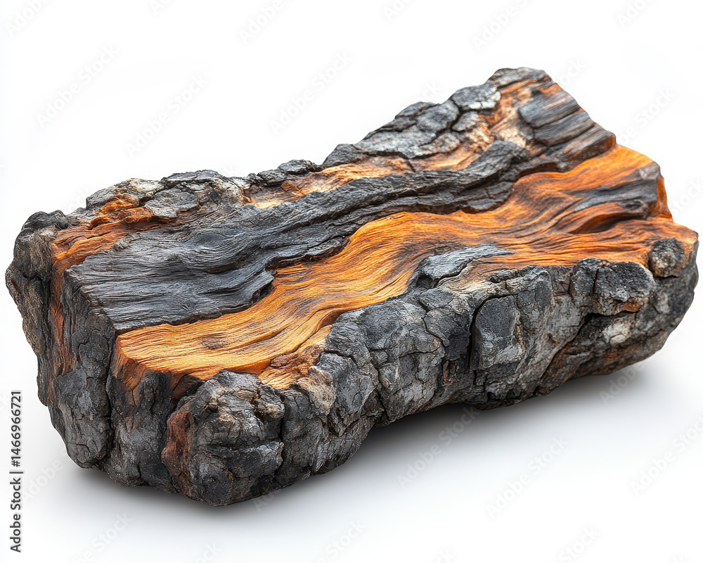 Detailed Image of Textured Tree Bark on Isolated White Background Highlighting Natural Patterns
