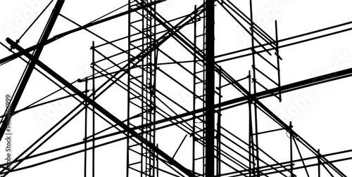 construction scaffolding, industrial building frame, architectural structure, black and white, minimalist, abstract, geometric shapes, linear patterns, industrial design, engineering, architecture
