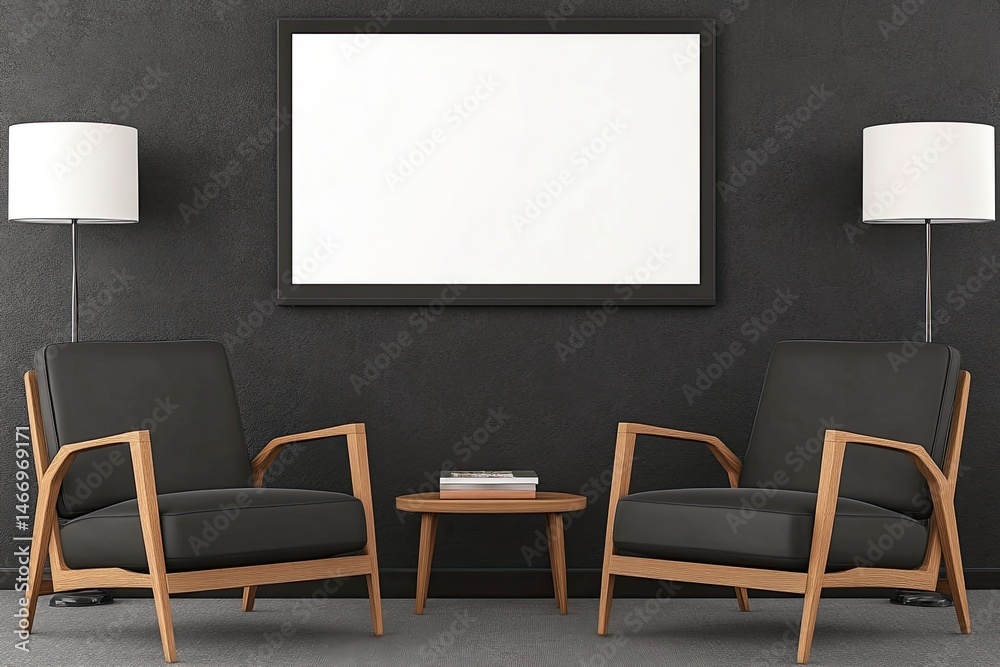 Modern Relaxation A Stylish Lounge Area with Artwork, Chairs, and Ambient Lighting. Modern Relaxation A Stylish Lounge Area with Artwork, Chairs, and Ambient Lighting.