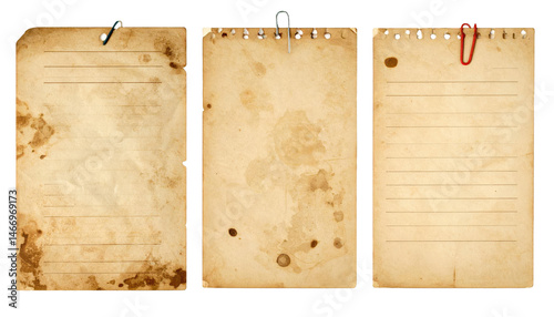 vintage note paper isolated on white background