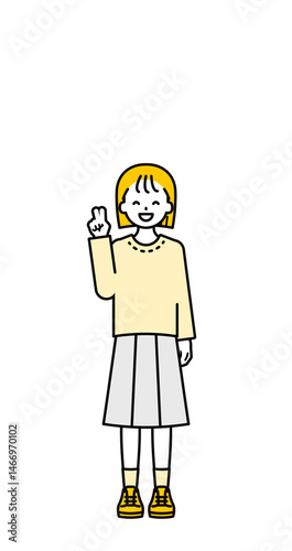 全身のポーズ_シンプルな私服の女の子04