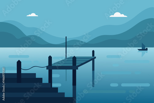 quiet northern fishing dock with fog settling over.svg