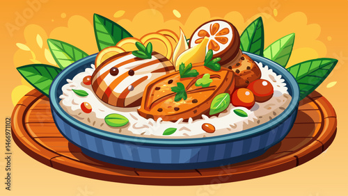 
Vibrant vegetables — crisp carrots, tender broccoli, and colorful bell peppers — add a burst of freshness and health to the dish. The balance of textures and flavors invites the viewer into a world o