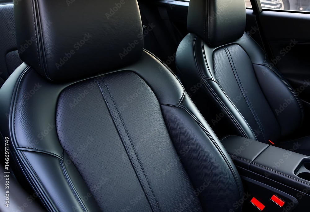 Obraz premium Sleek black leather car seat, stitched detail, detail, car seat