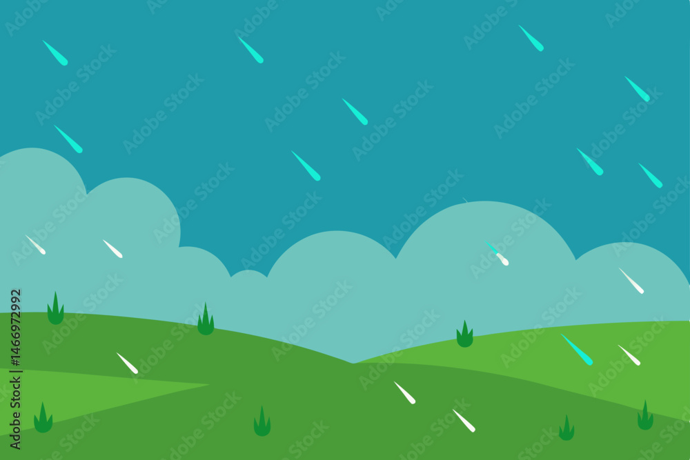 Fototapeta premium rain gently falling over a grassy meadow 