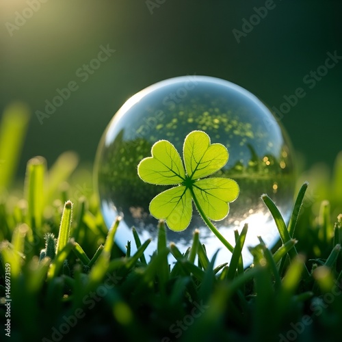 Green Four-Leaf Clover Facing Upwards From Low Angle View