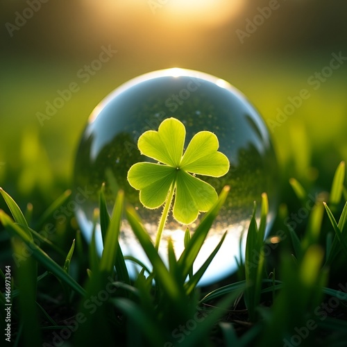 Green Four-Leaf Clover Facing Upwards From Low Angle View