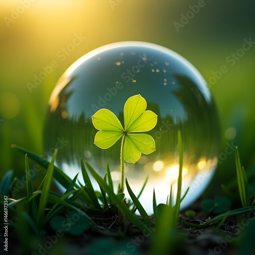 Green Four-Leaf Clover Facing Upwards From Low Angle View