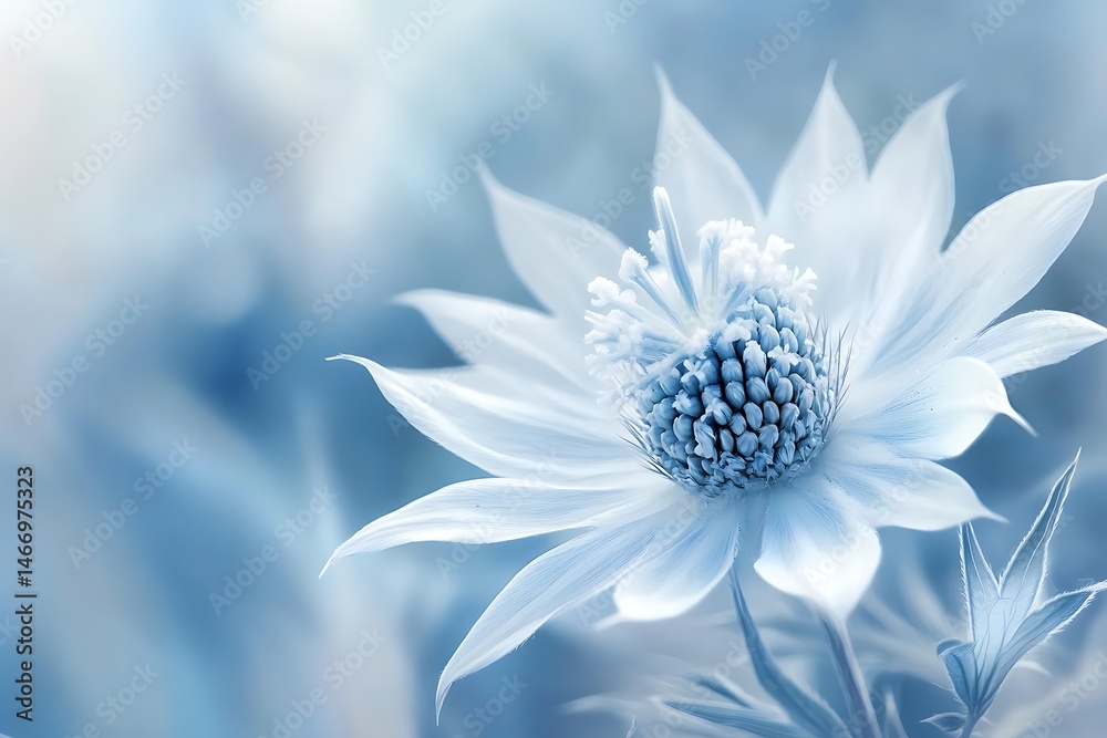 Obraz premium Dreamy White Flower with Blue Accents and Soft Focus Background Detailed Style