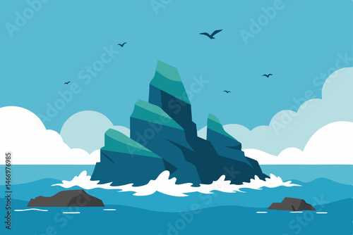 rocky coastal outcrop with crashing surf 