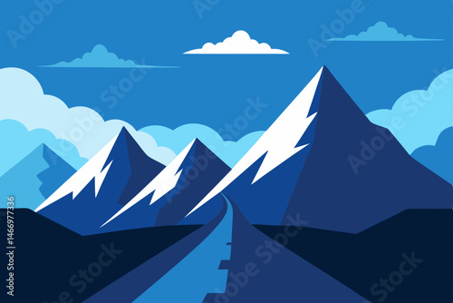 rocky mountain pass with distant glaciers 