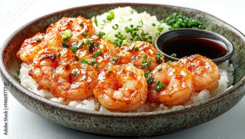 Grilled Shrimp Rice Bowl Dish.