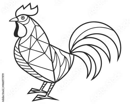 A black and white cat watches a vector drawing of a black and white bird, a cute animal illustration