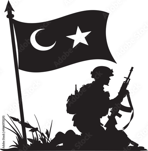 "Pakistani Soldier with Flag – Patriotic Military Illustration"