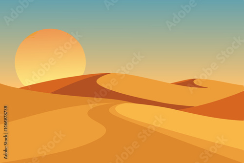 rolling sand dunes at sunset with soft shadows 
