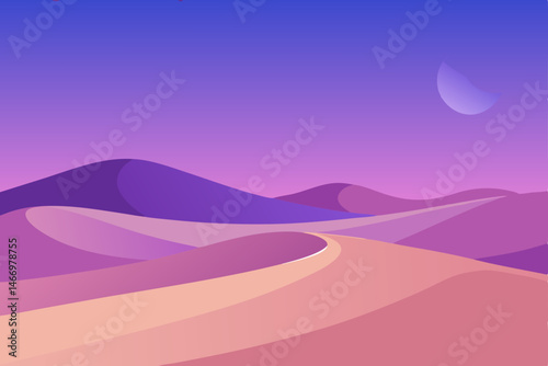 rolling sand dunes under a soft purple twilight 