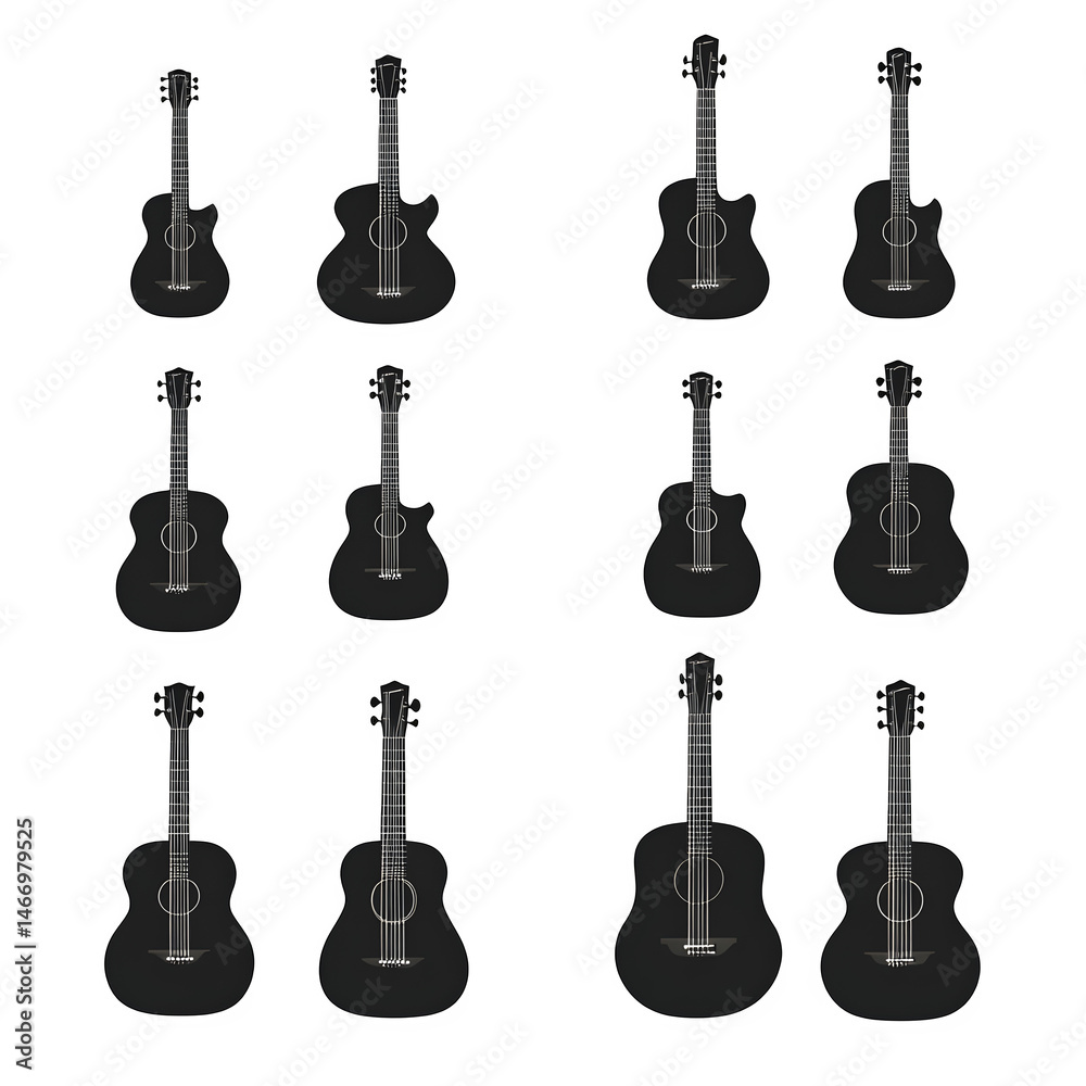 Fototapeta premium Guitar icon set. Acoustic guitar silhouette. Vector --v 6.1 --s 750 --raw