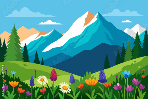 secluded alpine meadow with colorful wildflowers