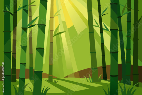 serene bamboo grove with sunlight streaking betwee.svg