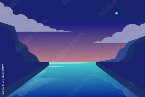 serene cliffside pool reflecting twilight clouds 