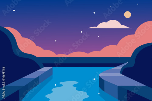 serene cliffside pool reflecting twilight clouds 