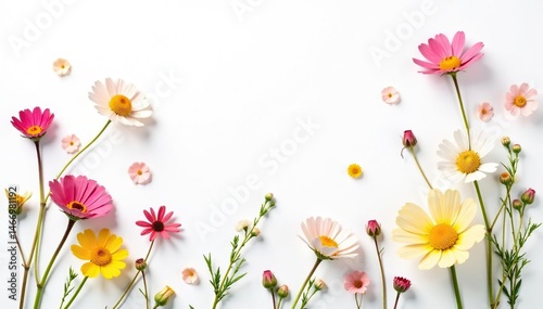 Delicate, scattered wildflowers on white backdrop, flower, rustic, field