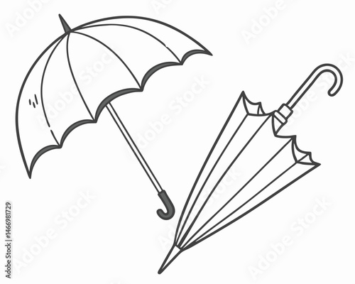 A solitary black and white umbrella, a classic shelter for rainy weather, stands open as an isolated object on a white background