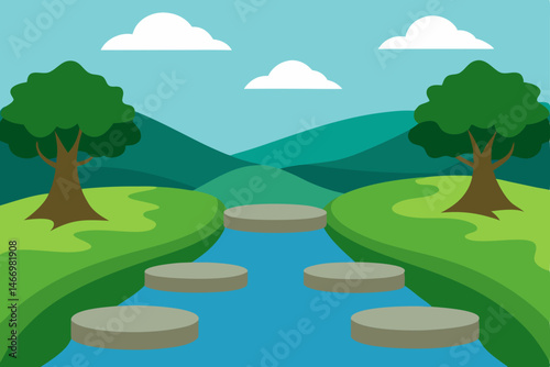 serene river crossing with stepping stones and for 