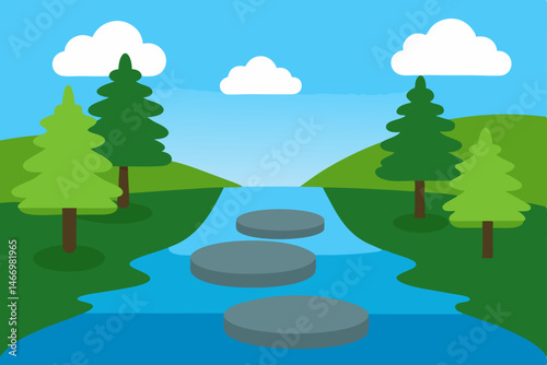 serene river crossing with stepping stones and for.svg