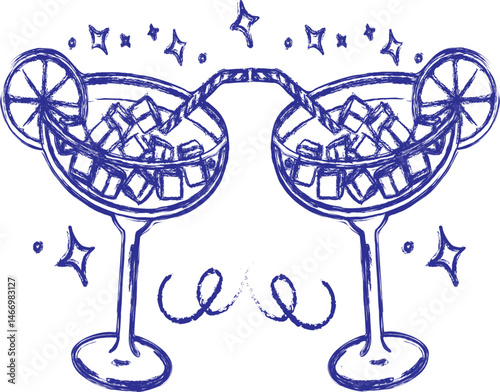 Romantic Hand-Drawn Cocktail Glasses Collection – Cheers & Love Concept