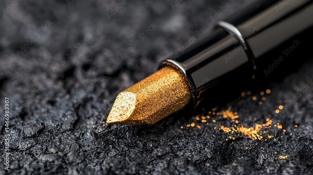 Gold Glitter Lipstick on Black Textured Surface Gold Glitter Lipstick on Black Textured Surface
