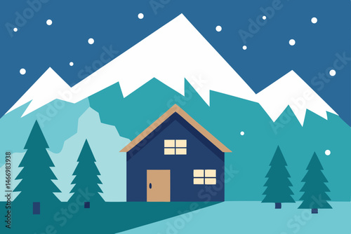 snow falling softly on a mountain cabin nestled in.svg