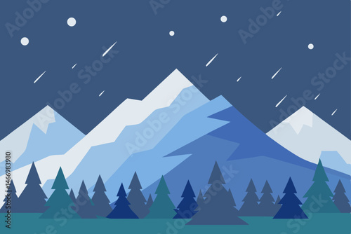 snowstorm in the mountains with blurred trees and .svg