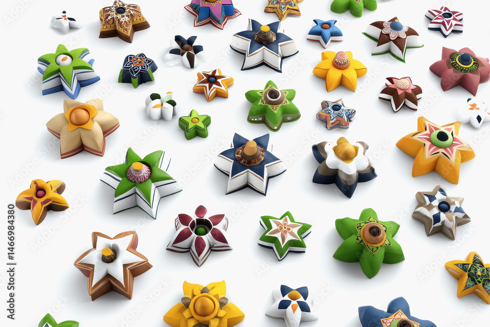 Fototapeta premium Colorful bunch of varied stars depicted in a magical arabian nights themed illustration with high-quality artistic design