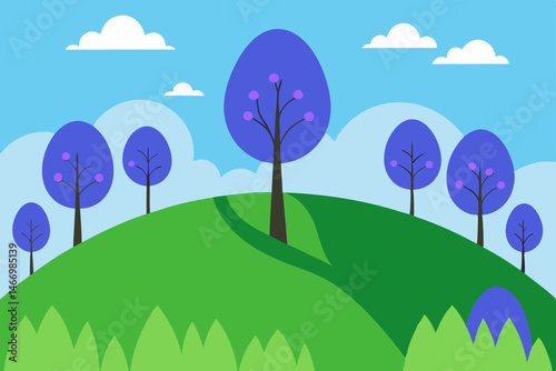spring hillside carpeted in bluebells and young .svg