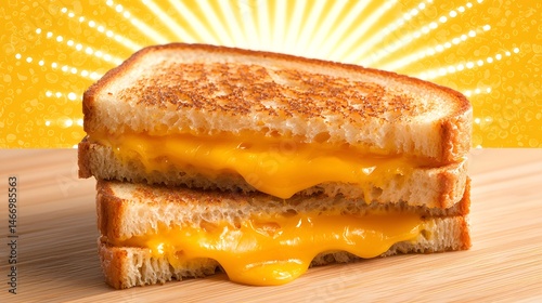 Golden Brown Grilled Cheese Sandwich with Melted Cheddar on Wooden Board
